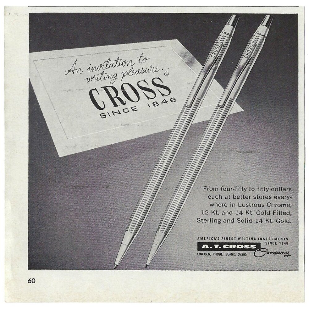 1967 Cross Writing Instruments Pens 12 or 14 Karat Vintage Magazine Print Ad